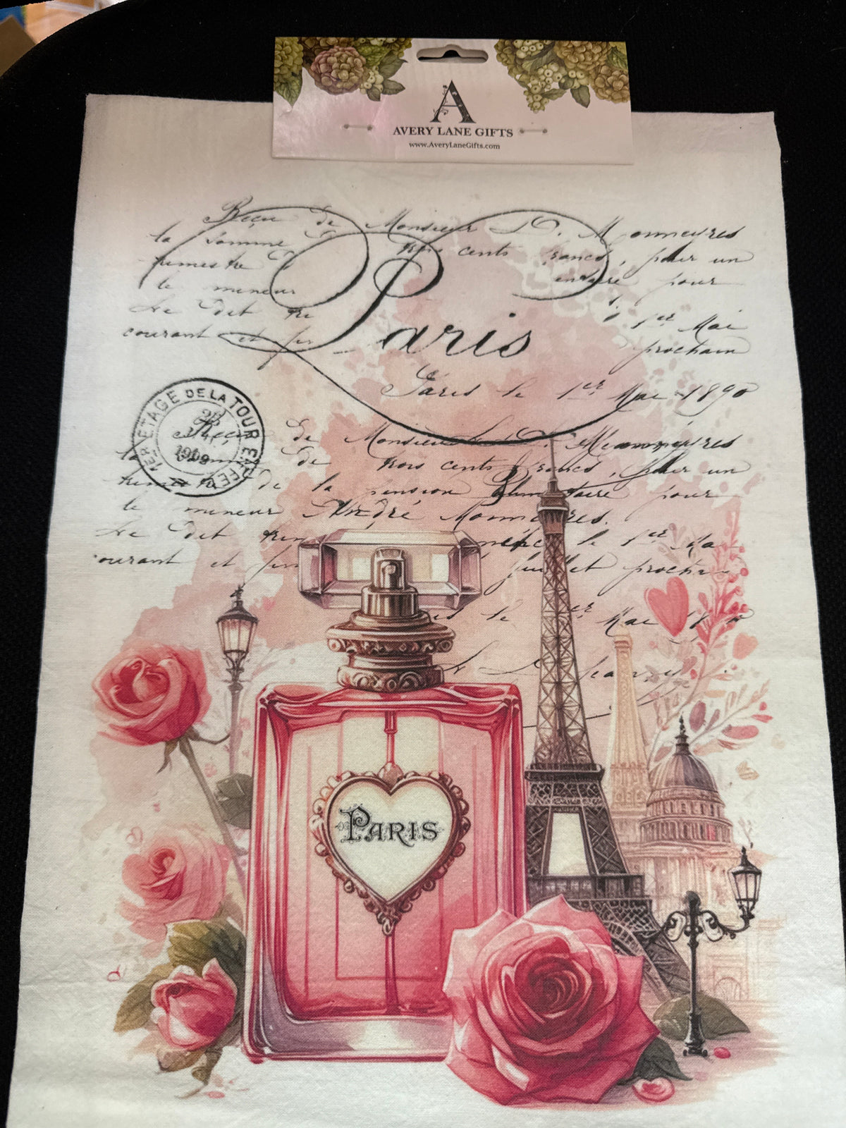 French Paris Perfume Roses Tea Towel