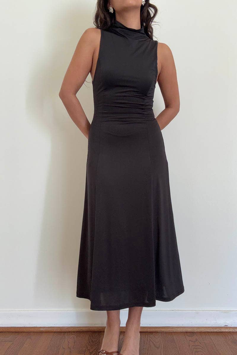 Turtleneck Swing Midi Dress (Belt Not Included)