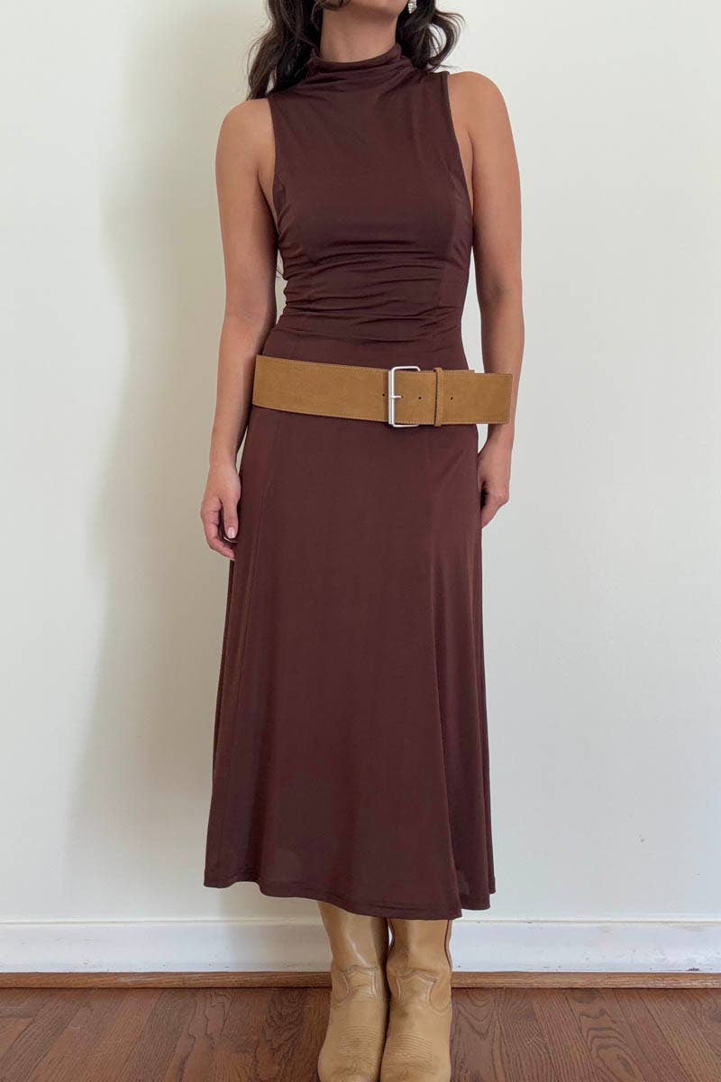 Turtleneck Swing Midi Dress (Belt Not Included)