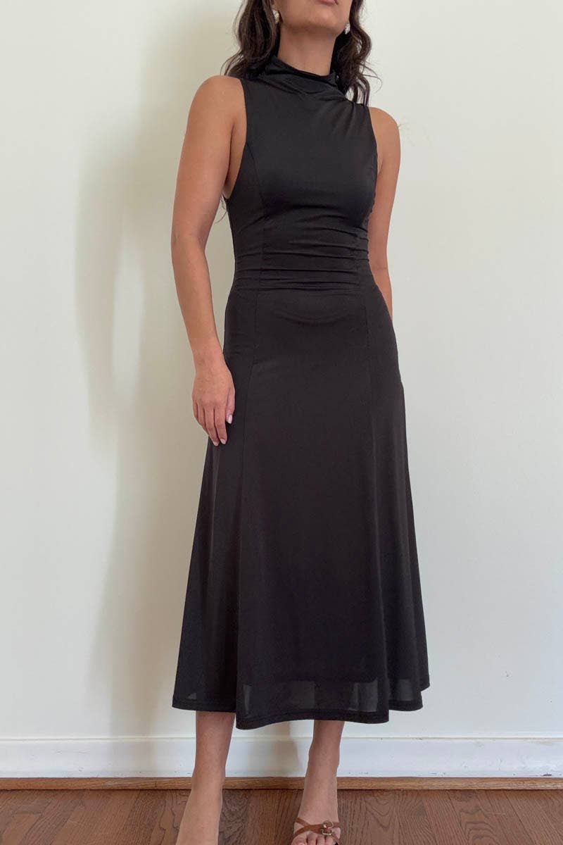 Turtleneck Swing Midi Dress (Belt Not Included)