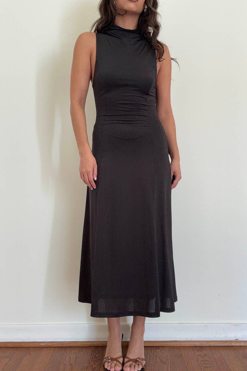 Turtleneck Swing Midi Dress (Belt Not Included)