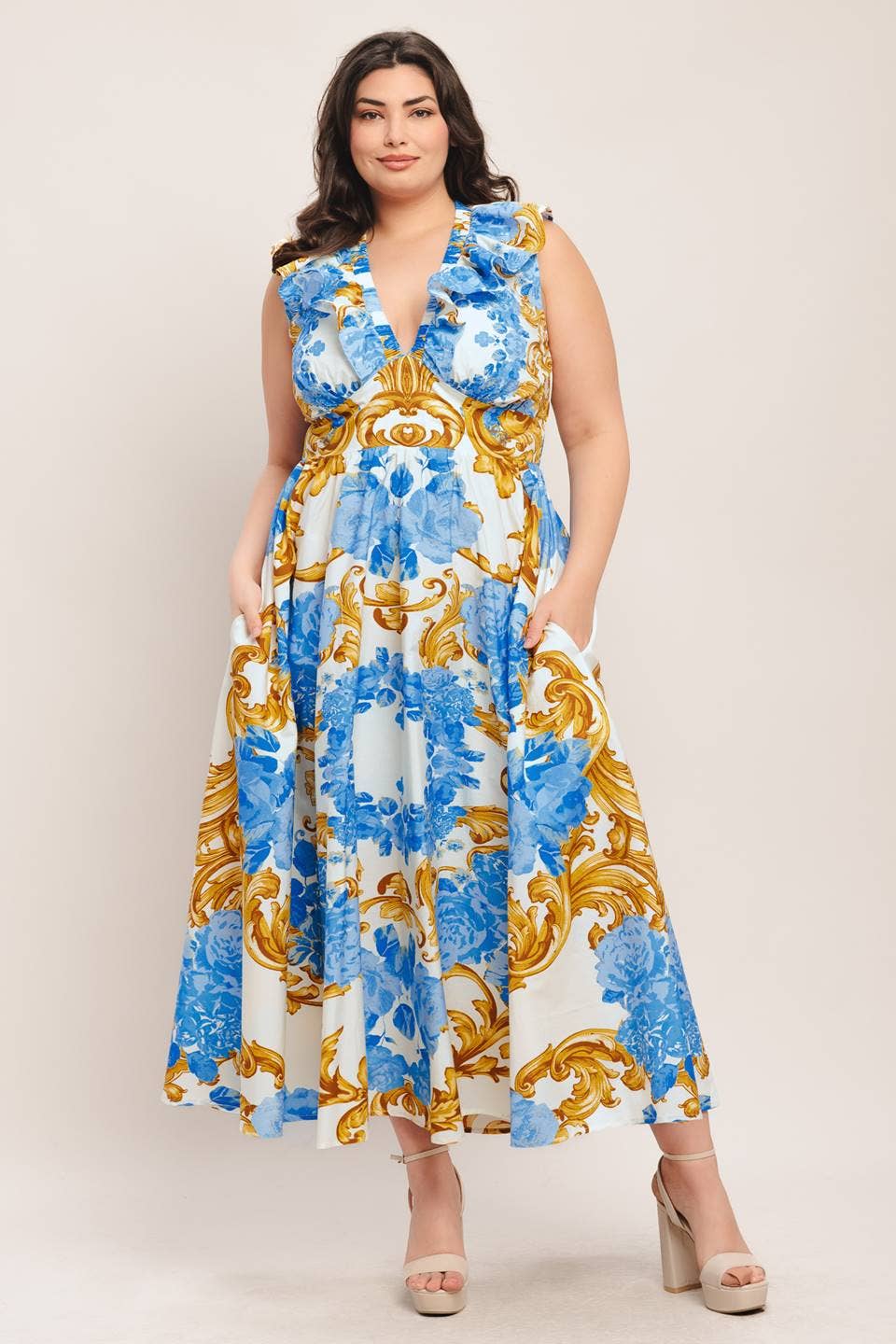 A printed woven midi dress - ID23370-P