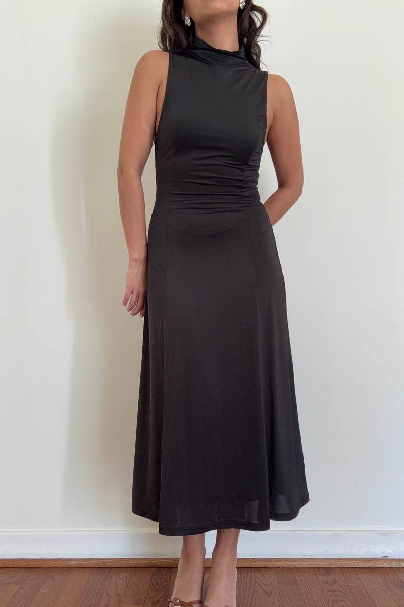 Turtleneck Swing Midi Dress (Belt Not Included)