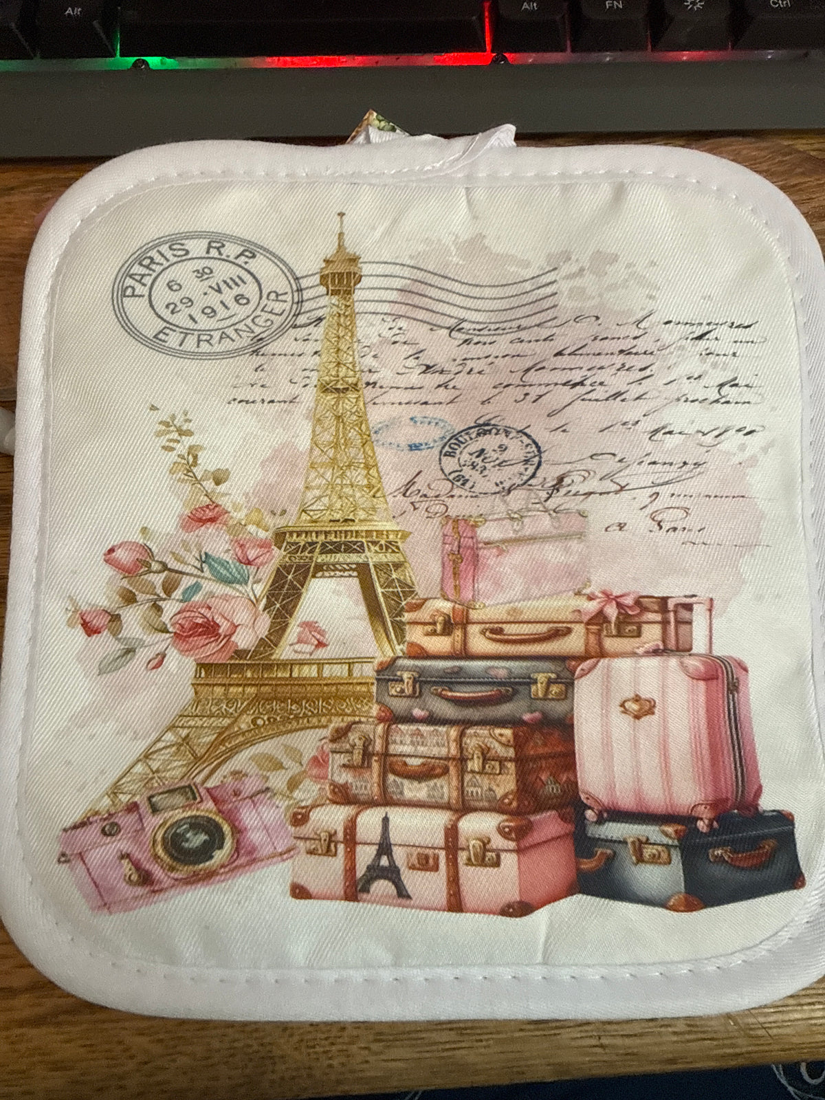French Paris Eiffel Tower luggage Pot Holder Oven Mitt