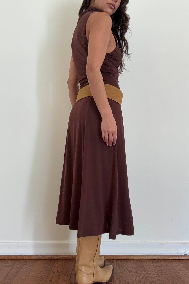 Turtleneck Swing Midi Dress (Belt Not Included)