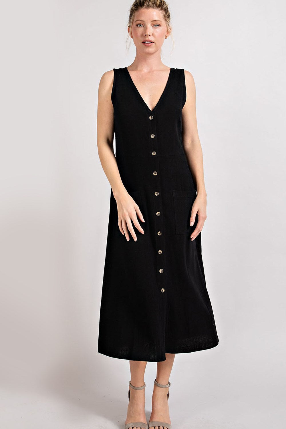 Linen Button Down Midi Dress