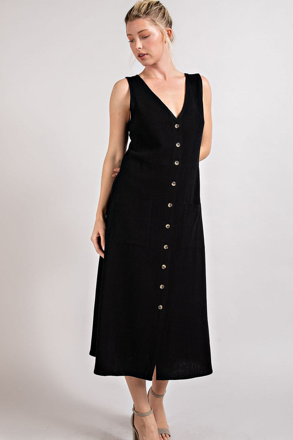 Linen Button Down Midi Dress