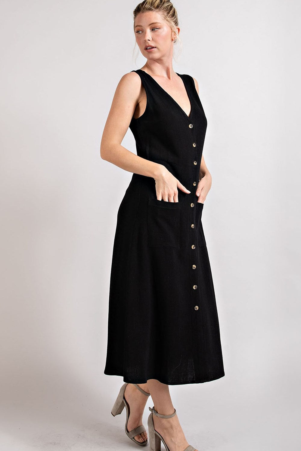 Linen Button Down Midi Dress