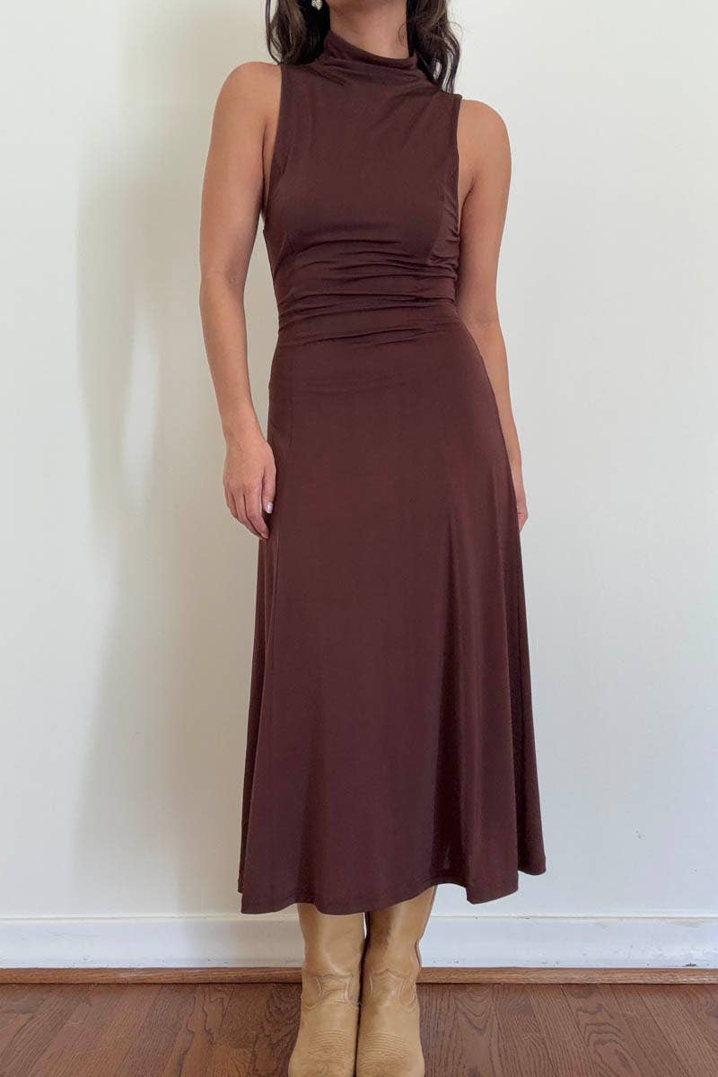Turtleneck Swing Midi Dress (Belt Not Included)