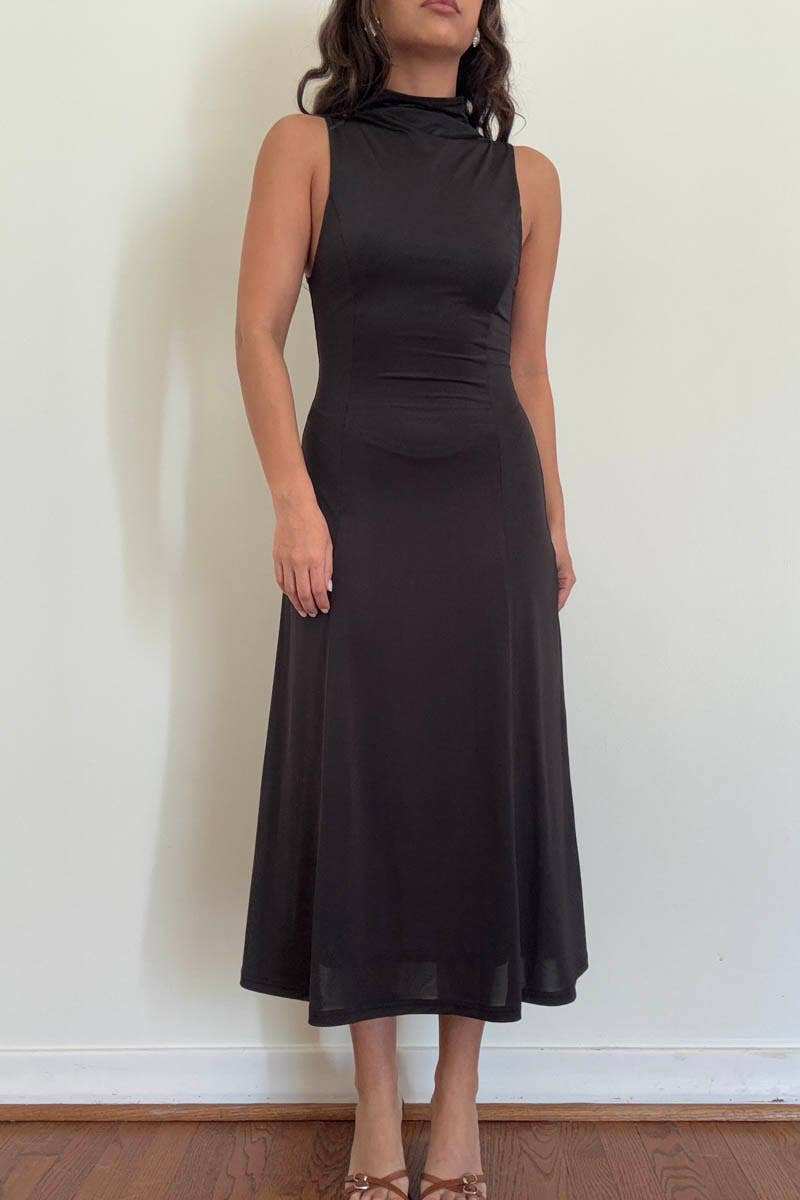 Turtleneck Swing Midi Dress (Belt Not Included)