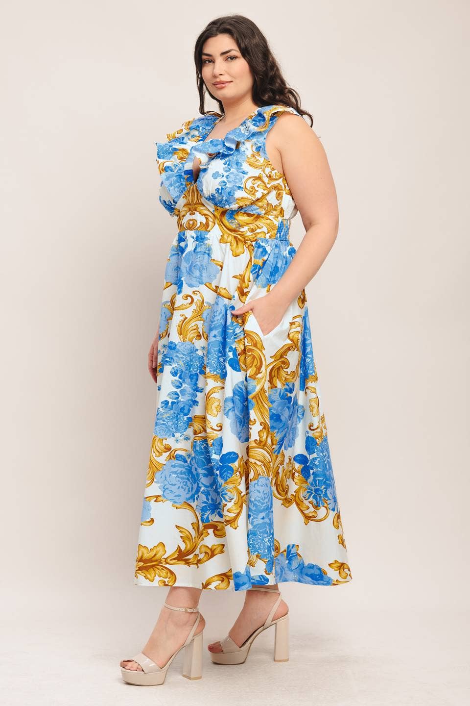 A printed woven midi dress - ID23370-P