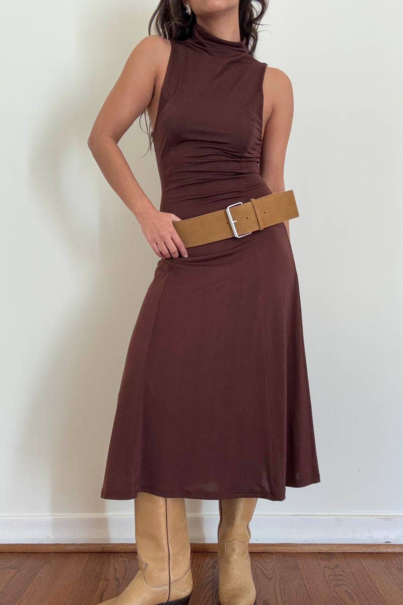 Turtleneck Swing Midi Dress (Belt Not Included)